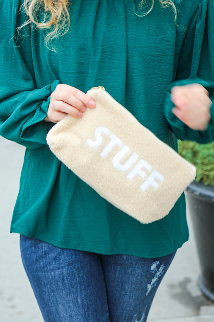 Taupe "Stuff" Sherpa Zipper Bag