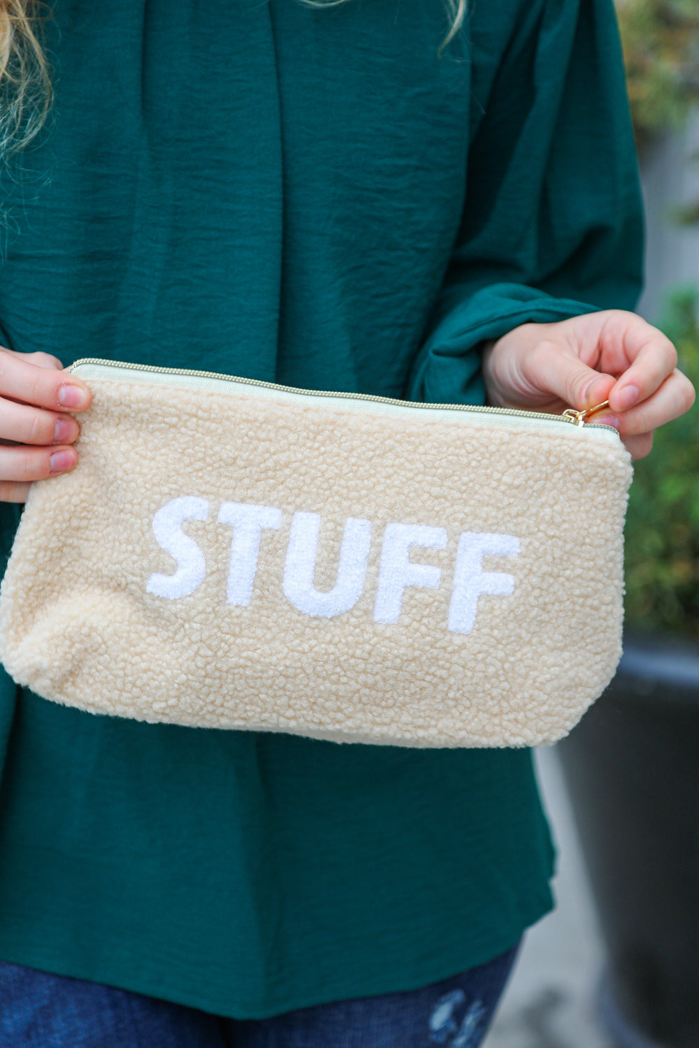 Taupe "Stuff" Sherpa Zipper Bag