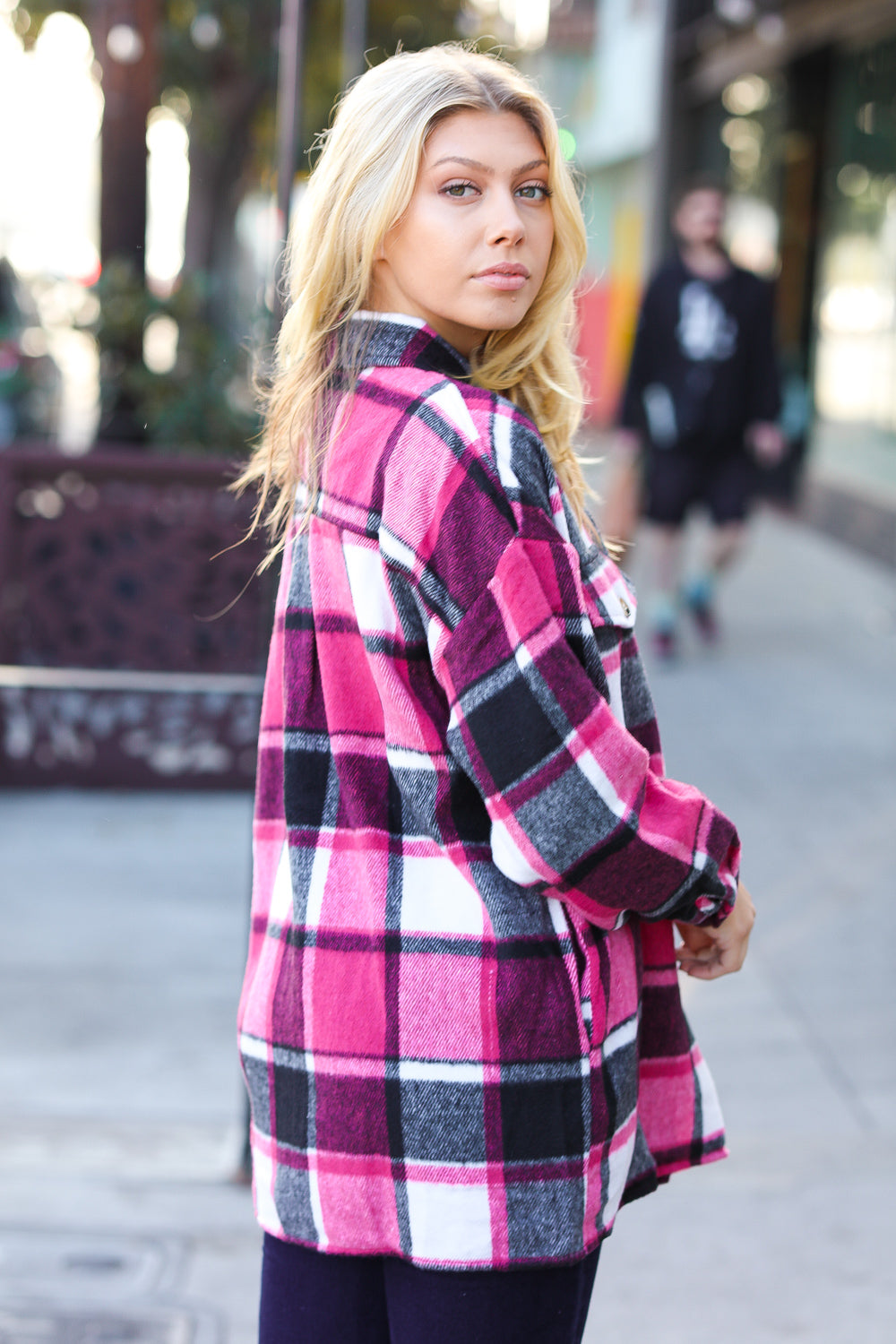 Sassy Fuchsia Plaid Flannel Button Down Shacket