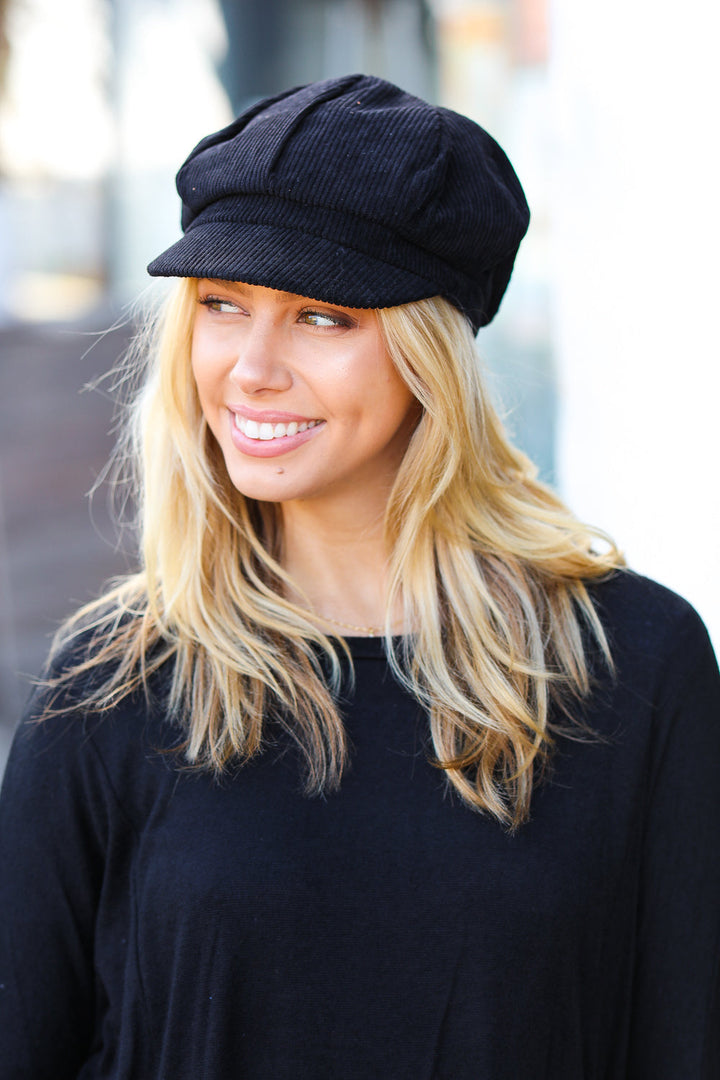 Black Paperboy Corduroy Cap