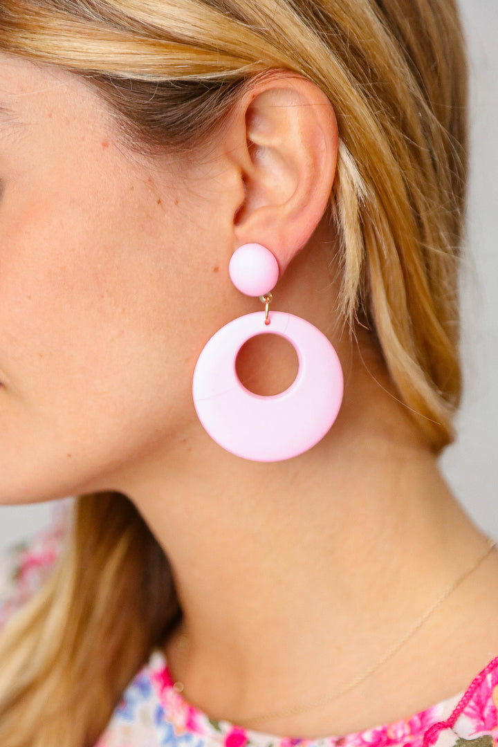 Pink Open Circle Resin Dangle Earrings