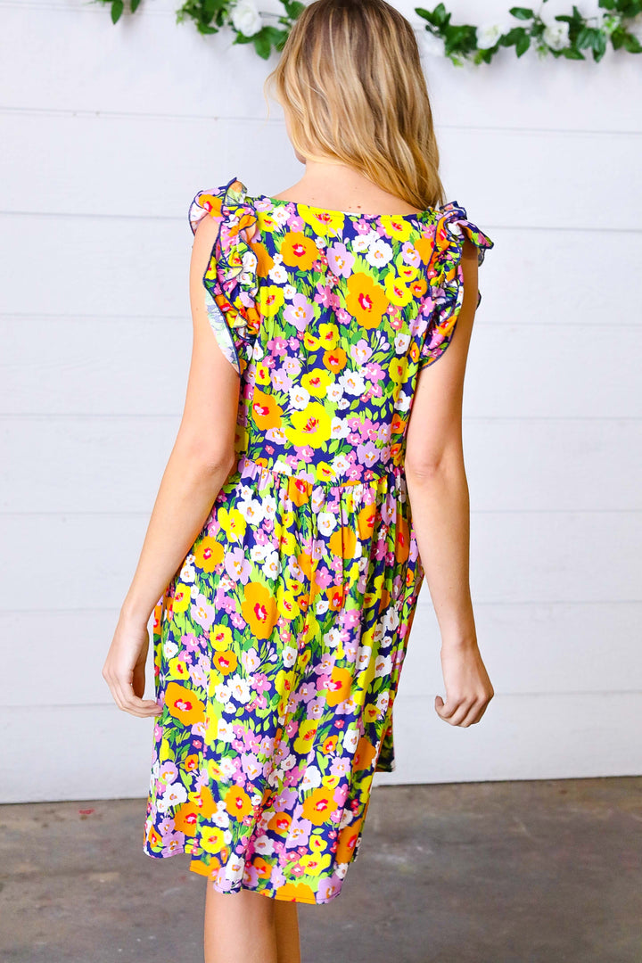 Indigo & Lemon Floral Babydoll Ruffle Dress