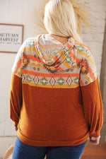 Rust Aztec Hacci Color Block Hoodie