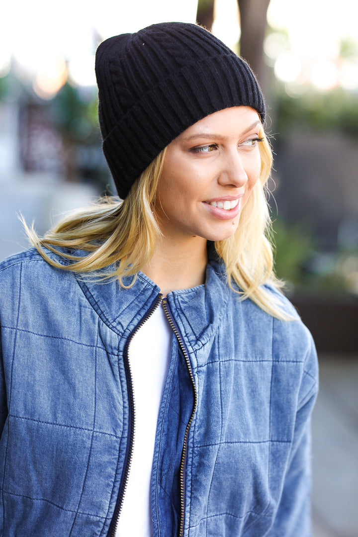 Black Cable Knit Beanie