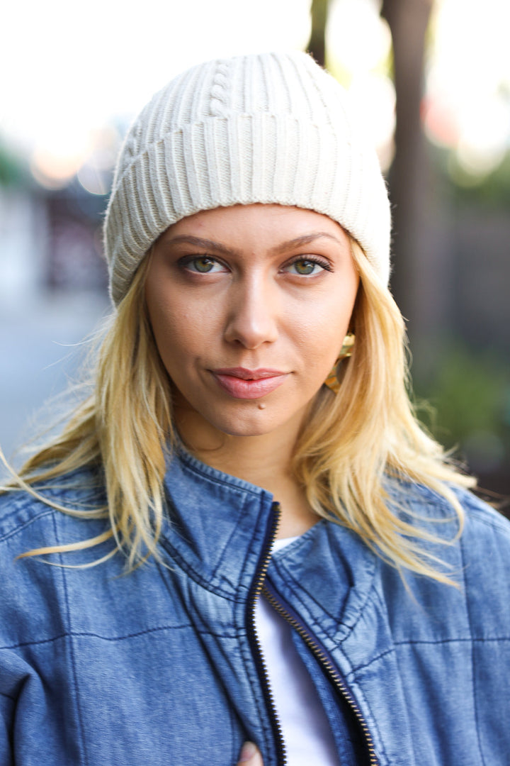 Oatmeal Cable Knit Beanie