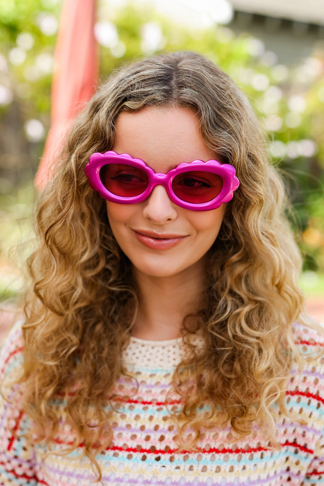 Fuchsia Oval Cat Eye Scalloped Sunglasses