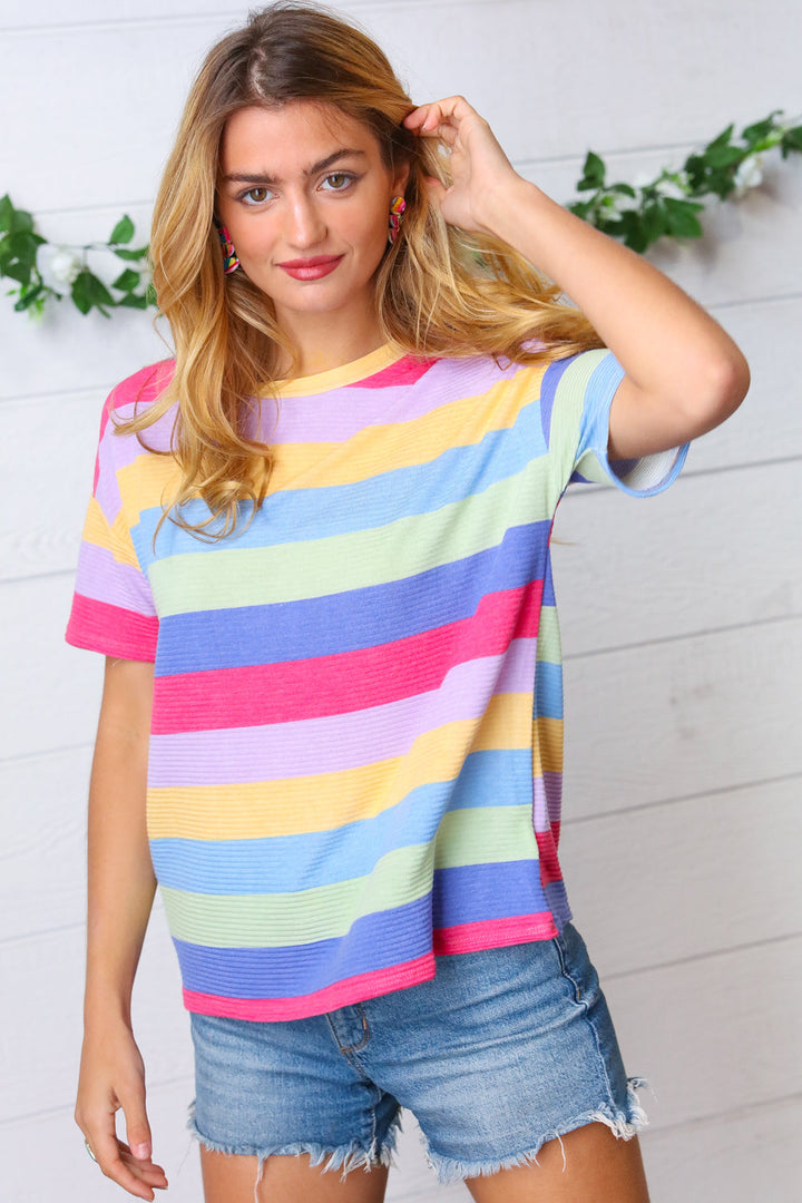 Fuchsia & Lavender Multi Stripe Rib Terry Top