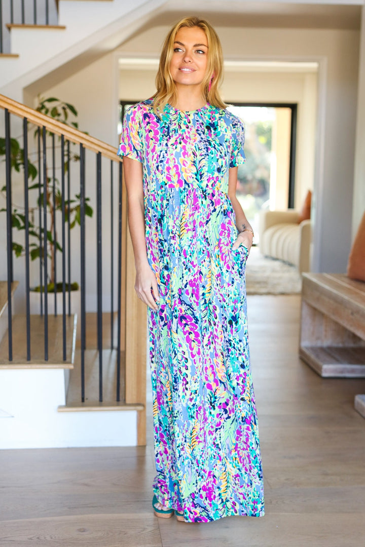 Diva Dreams Green & Orchid Floral Print Maxi Dress