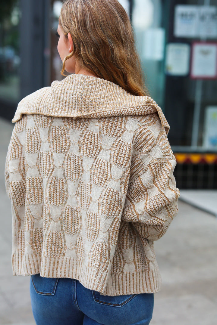 All of Me Taupe Two Tone Collared Open Cardigan