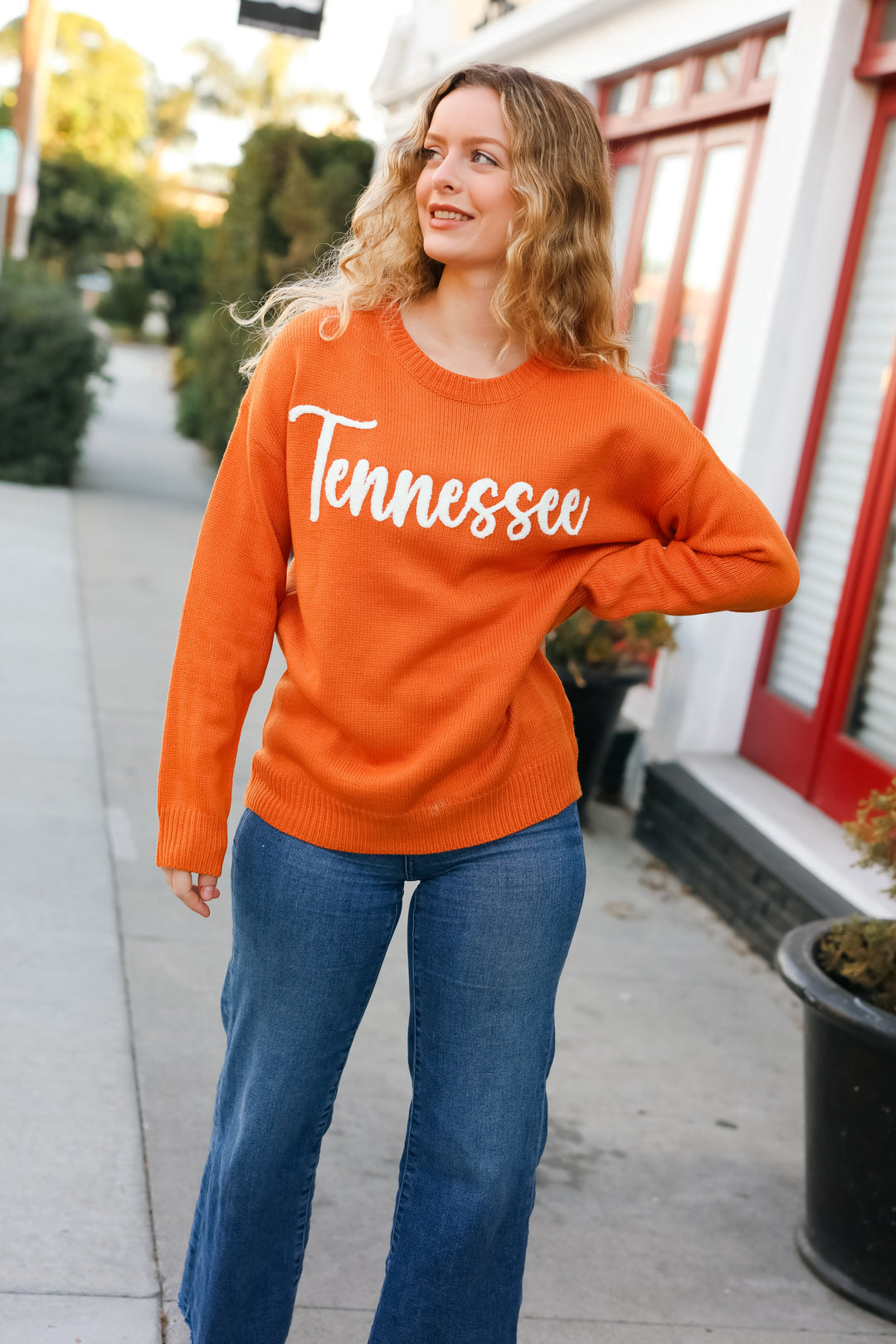 Game Day Orange "Tennessee" Embroidery Pop Up Sweater