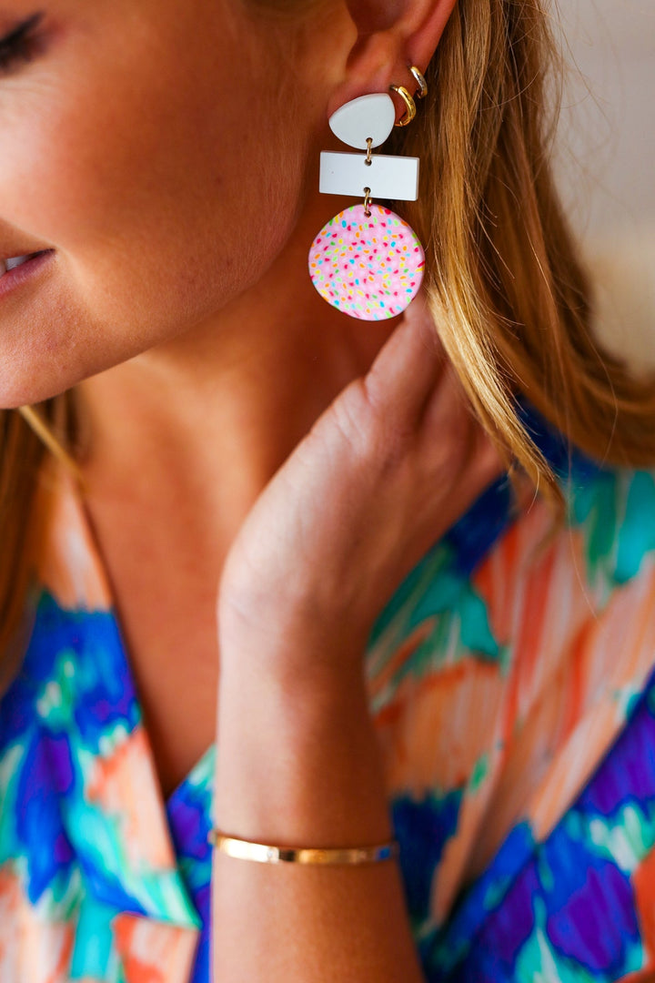 Porcelain & Sprinkles Geometric Dangle Earrings