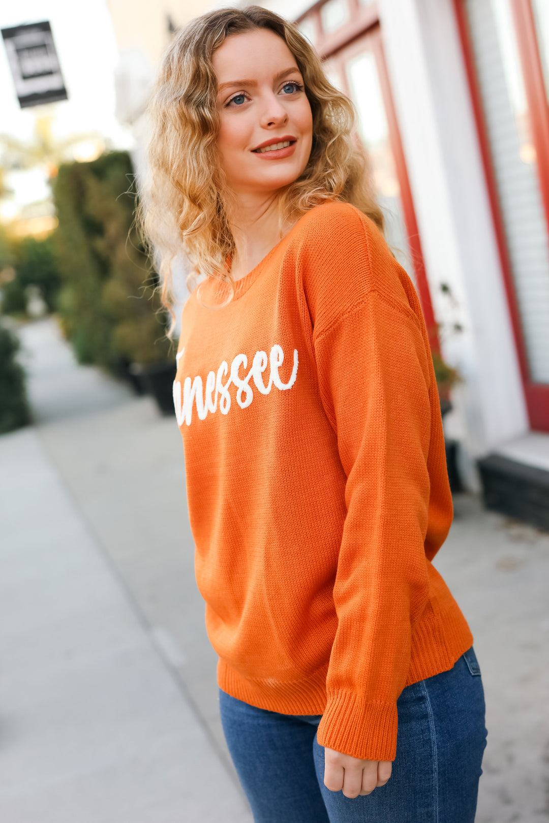 Game Day Orange "Tennessee" Embroidery Pop Up Sweater