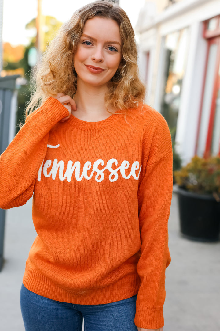 Game Day Orange "Tennessee" Embroidery Pop Up Sweater