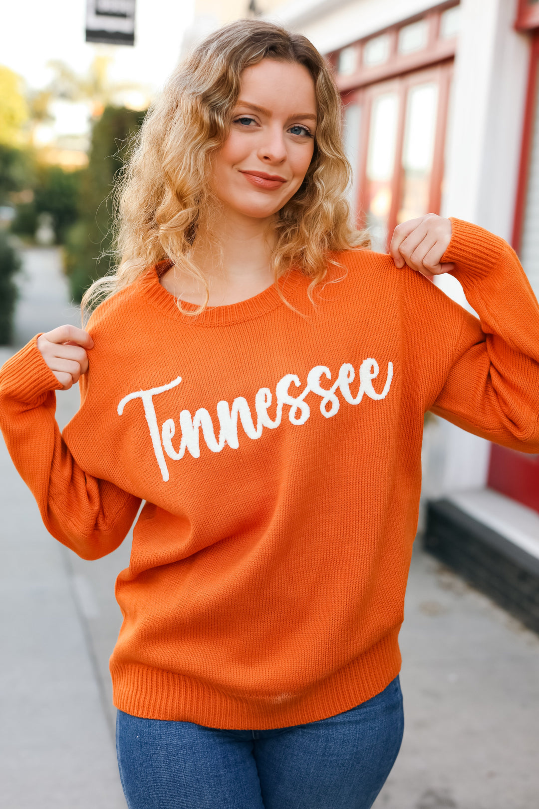 Game Day Orange "Tennessee" Embroidery Pop Up Sweater