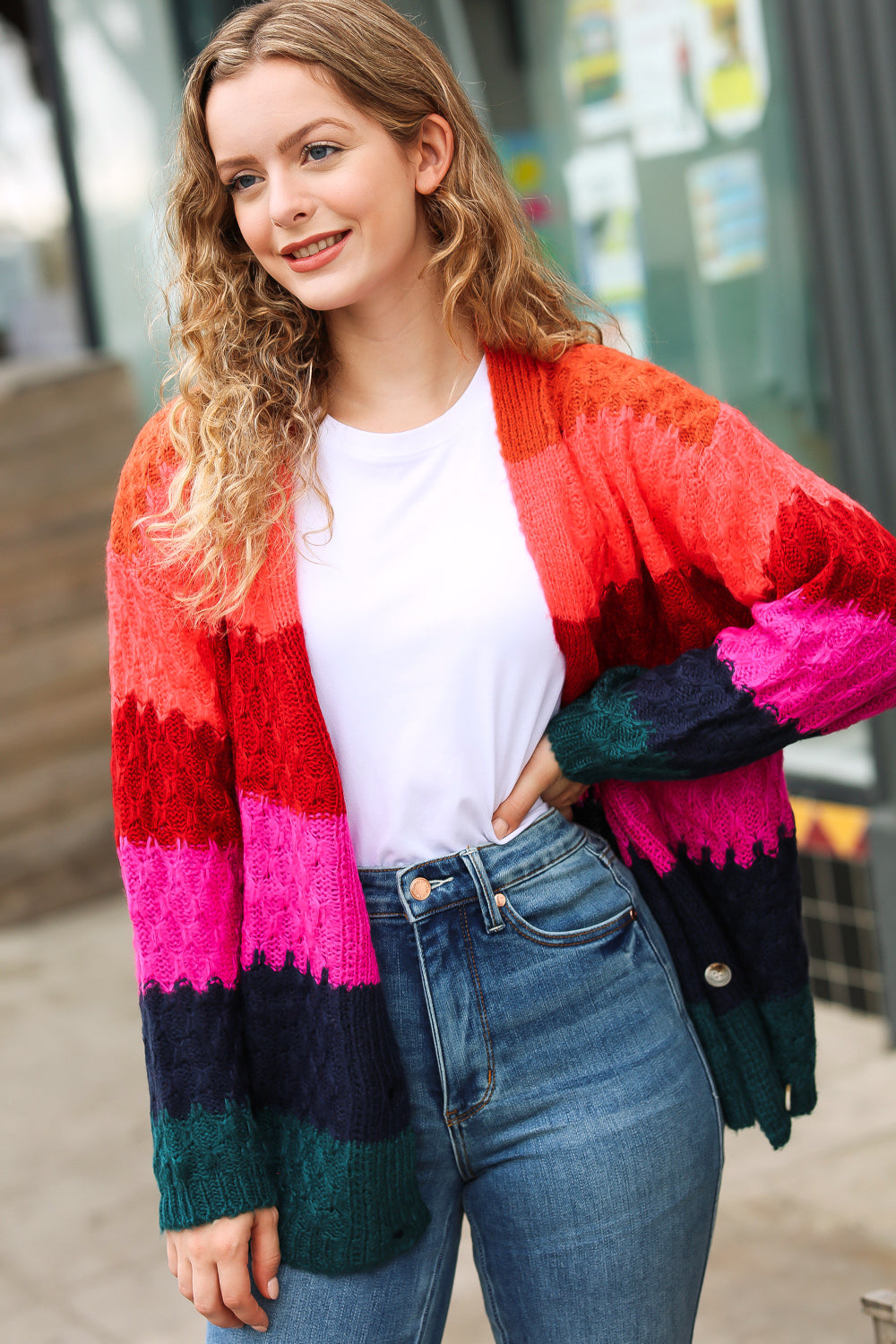 Make Your Day Magenta Honeycomb Knit Button Down Cardigan