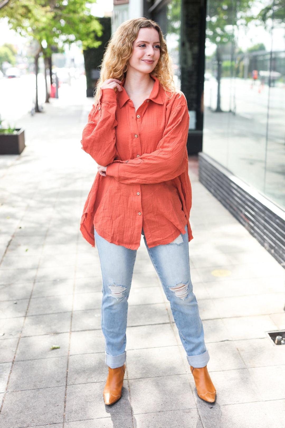 Everyday Rust Button Down Sharkbite Cotton Tunic Top