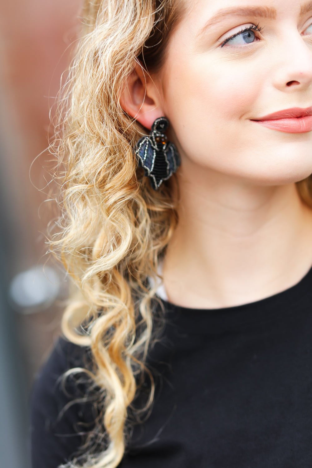 Halloween Bat Designed Beaded Earrings