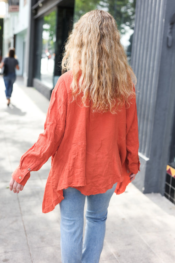 Everyday Rust Button Down Sharkbite Cotton Tunic Top