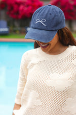 Navy Embroidered Bow Baseball Cap