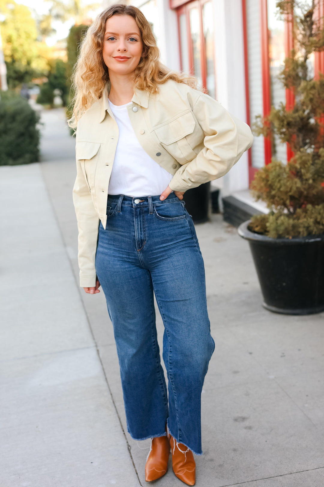 Back In Town Natural Cotton Twill Cropped Jacket