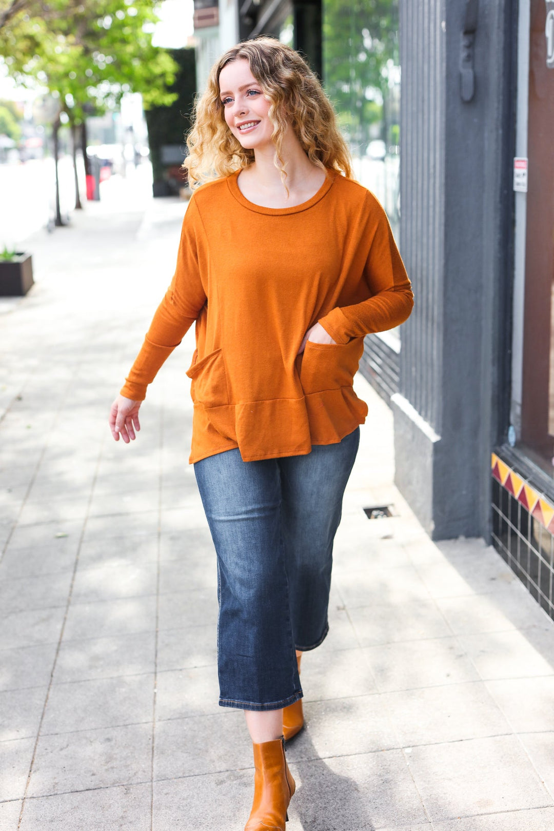 Rust Hacci Dolman Pocketed Sweater Top