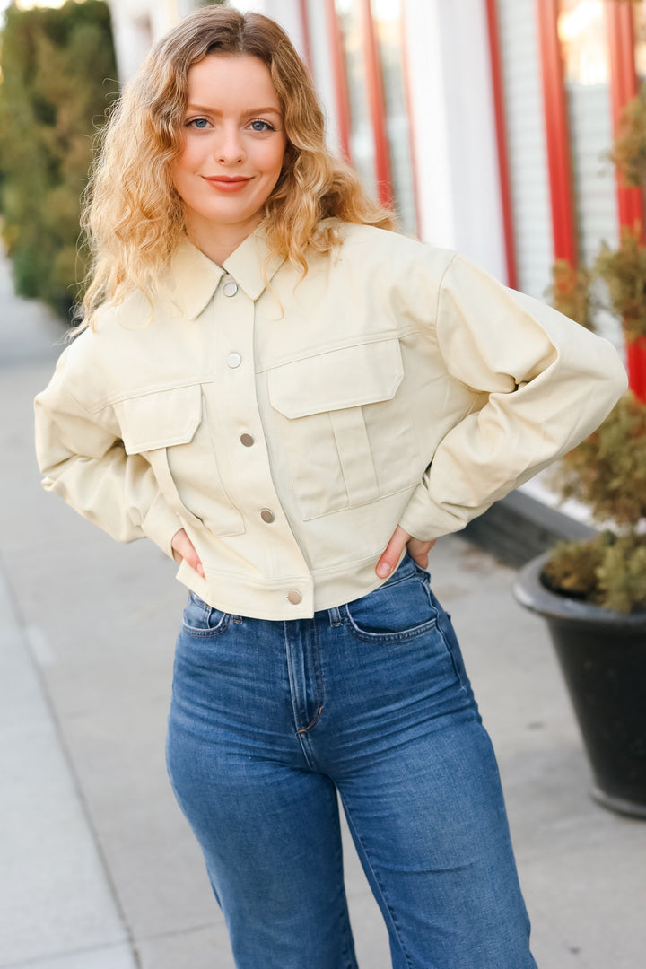 Back In Town Natural Cotton Twill Cropped Jacket