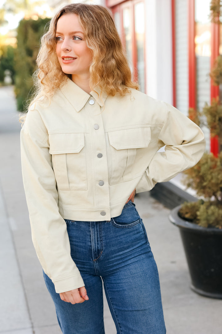 Back In Town Natural Cotton Twill Cropped Jacket