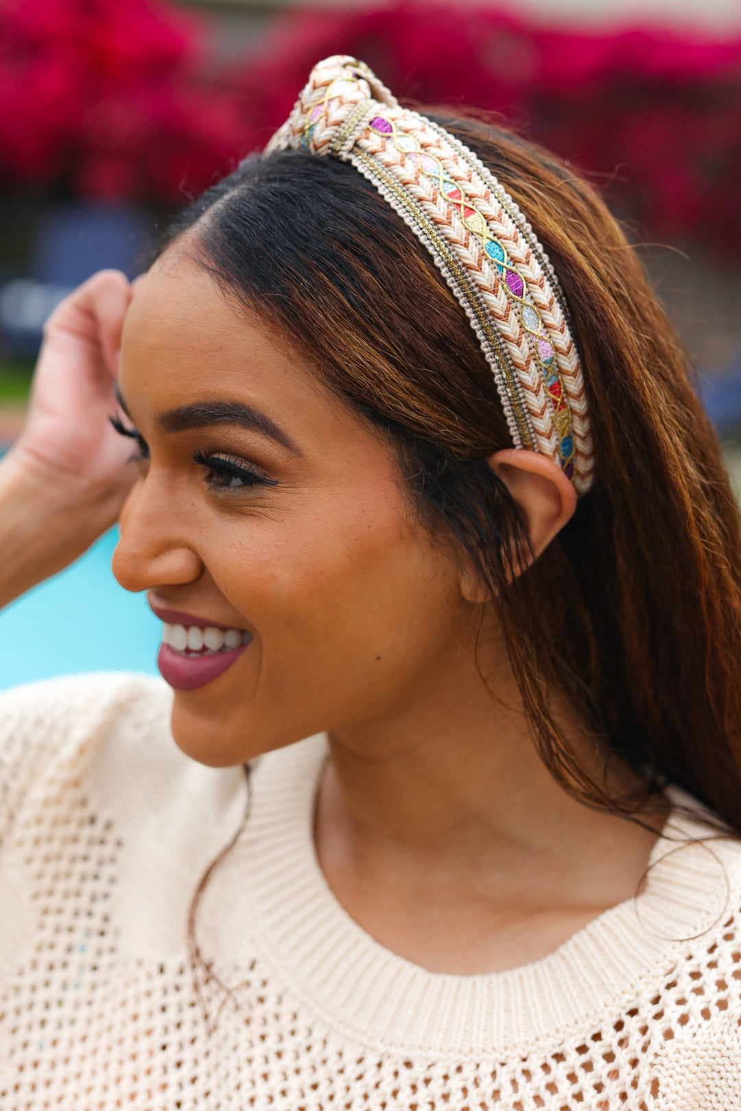 Cream Sequin & Multicolor Glitter Boho Top Knot Headband