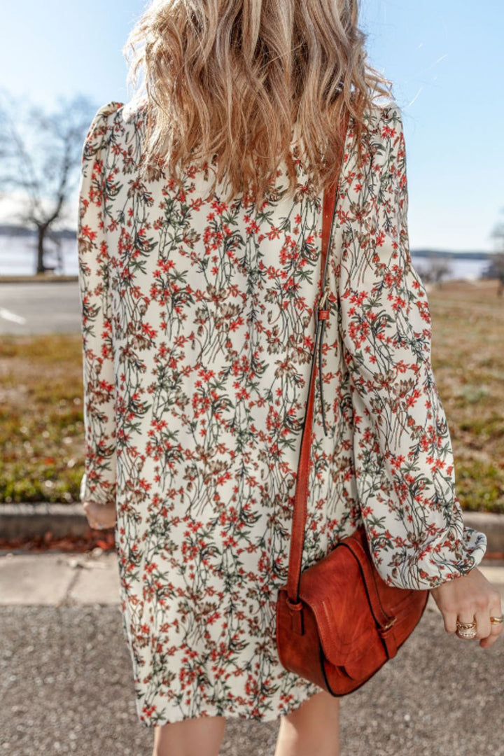 Floral Round Neck Long Sleeve Dress