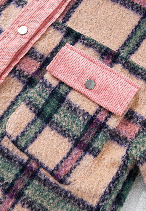 Fuzzy Plaid Corduroy Patchwork Shacket