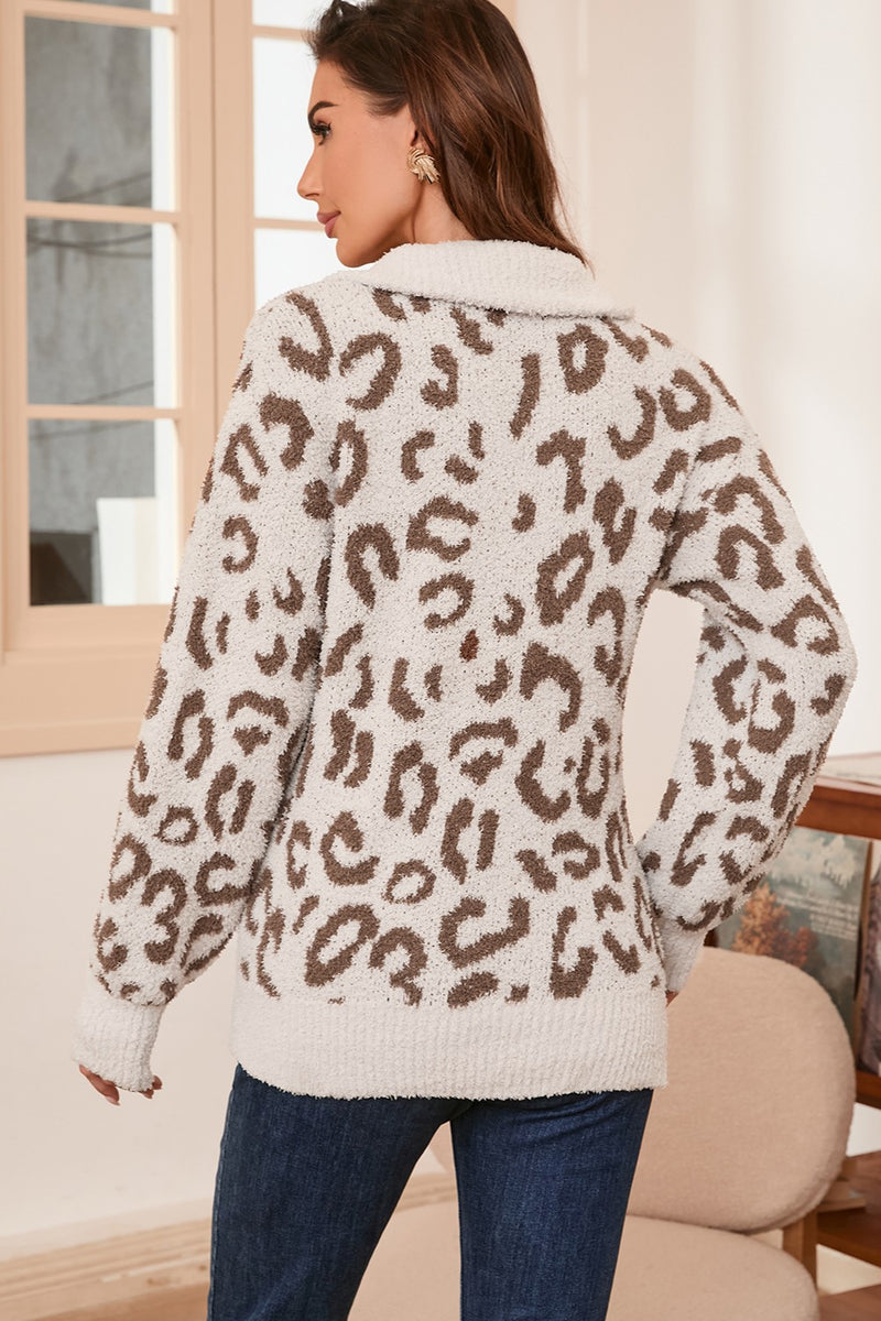 Leopard Half Zip Long Sleeve Sweater