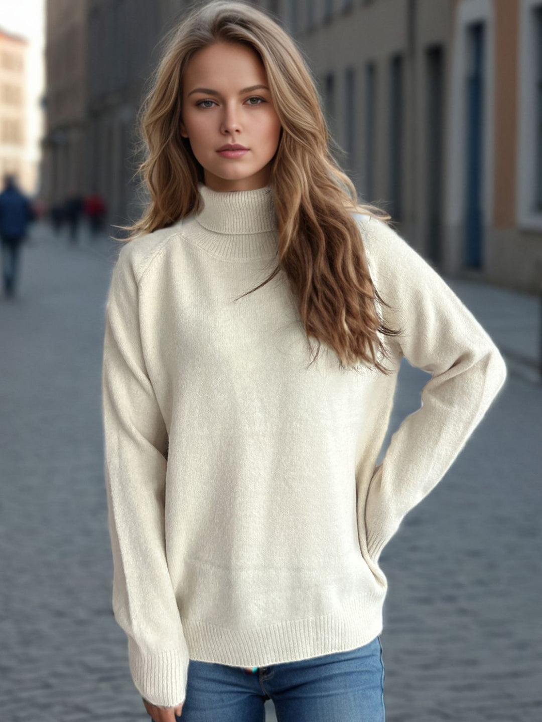 Solid Color Turtleneck Long Sleeve Sweater