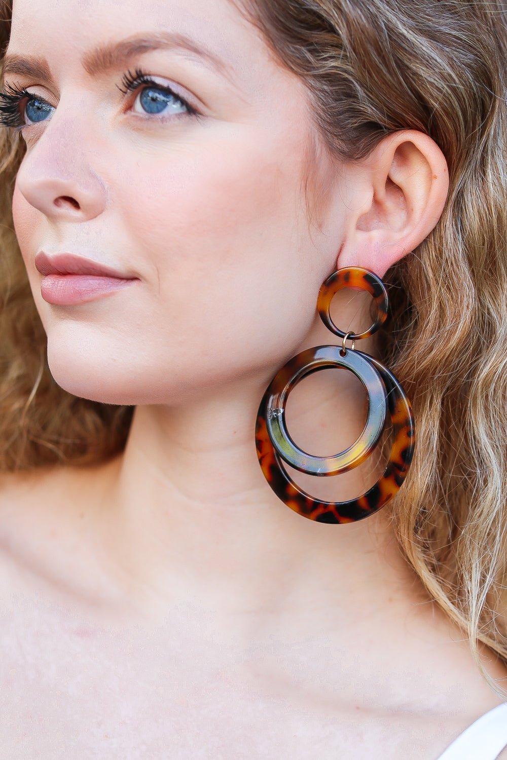 Tortoise Double Hoop Dangle Earrings