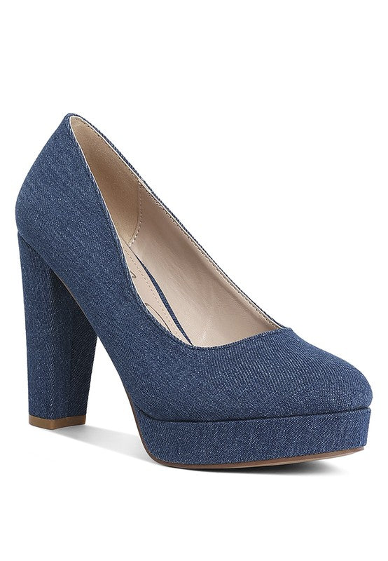 Kostur Denim Block Heel Pumps