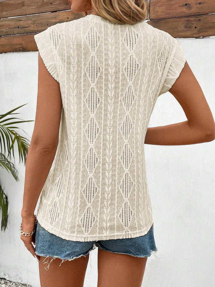 Eyelet Round Neck Cap Sleeve Top