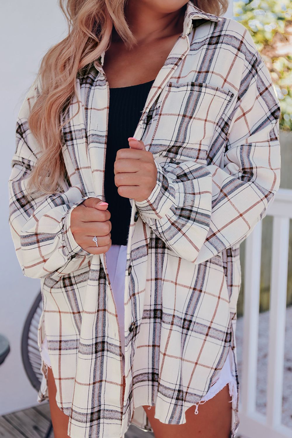 Plaid Button Up Long Sleeve Shacket