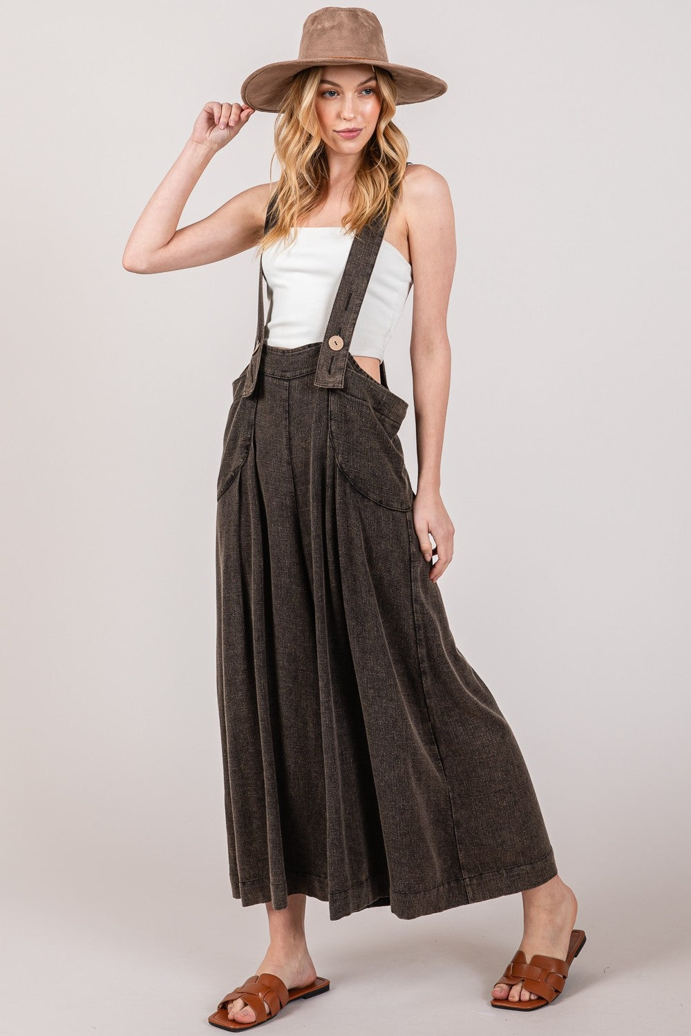 SAGE + FIG Full Size Wide Strap Wide Leg Overalls