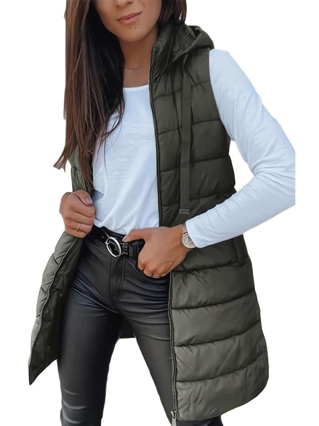 Plus Size Zip Up Hooded Vest Coat