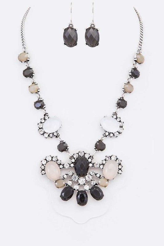 Crystal Bejeweled Statement Necklace Set