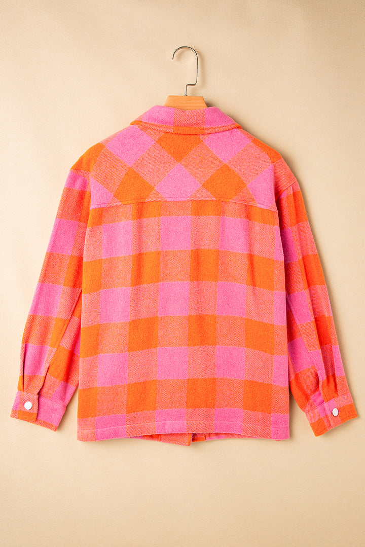 Plaid Collared Neck Button Up Jacket