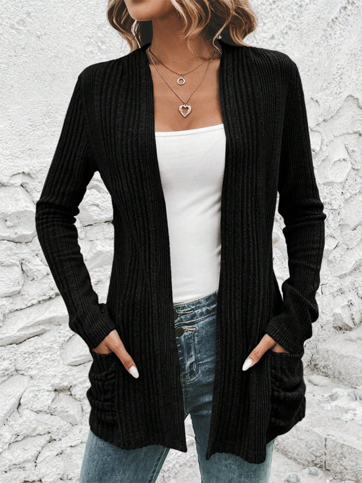 Pocketed Open Front Long Sleeve Cardigan