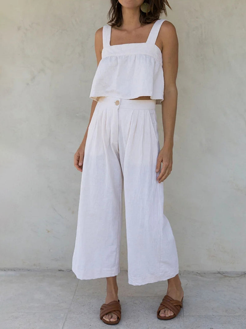 Square Neck Wide Strap Top and Pants Set