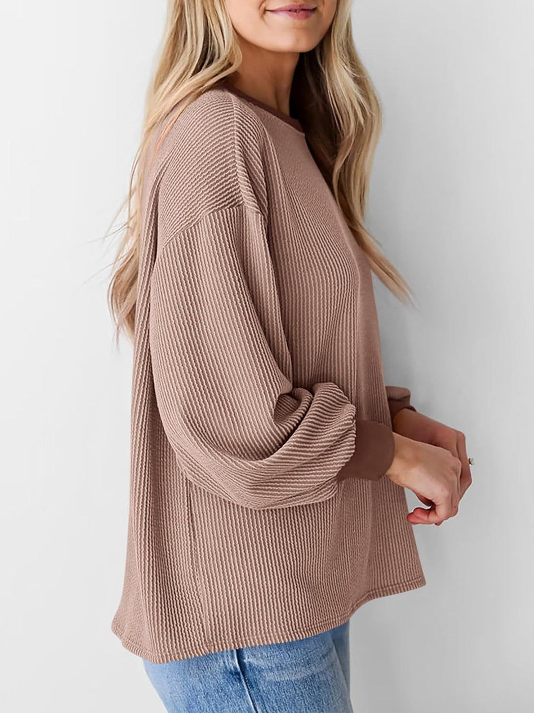 Round Neck Drop Shoulder Long Sleeve Sweatshirt