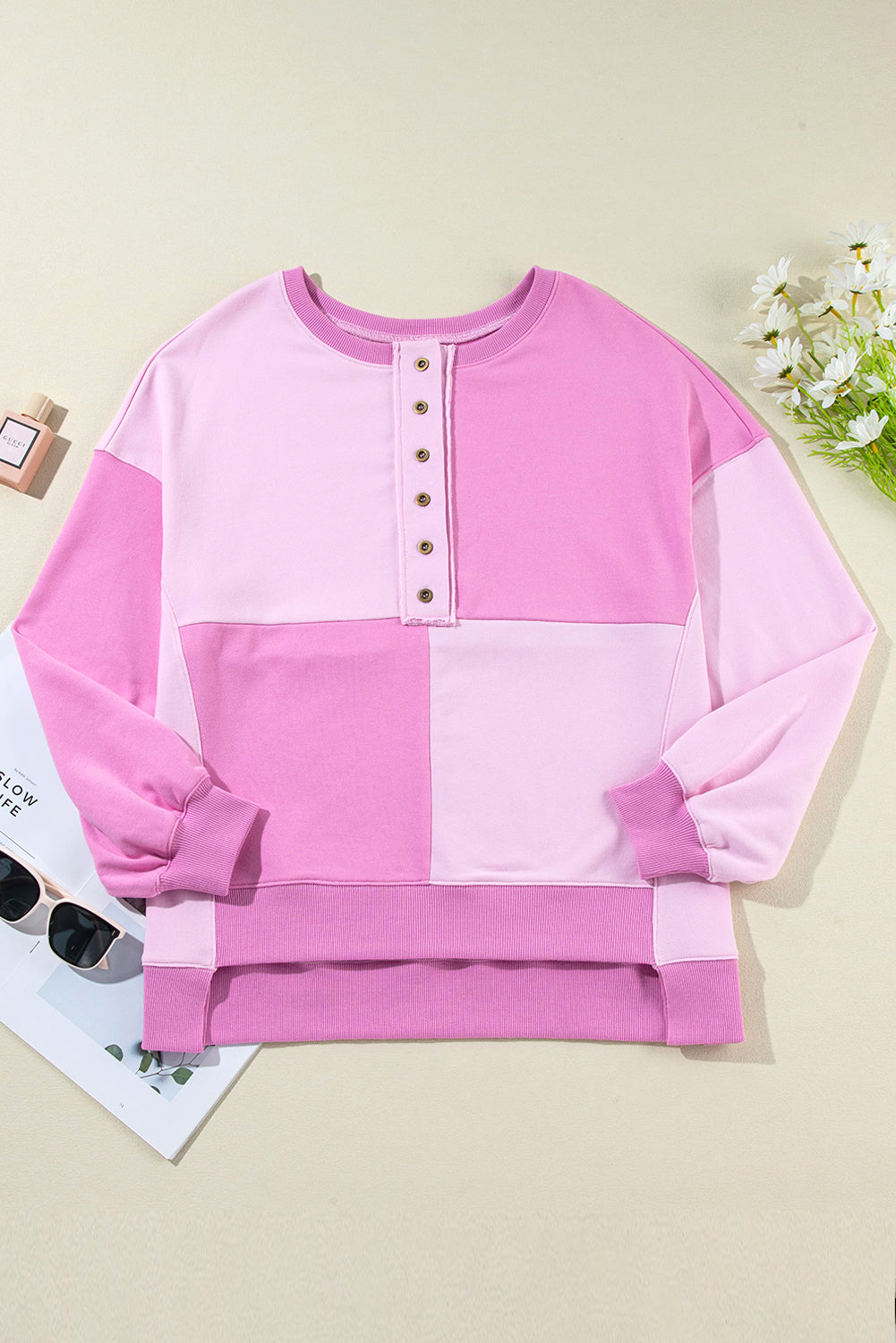 Contrast Half Button Long Sleeve Sweatshirt