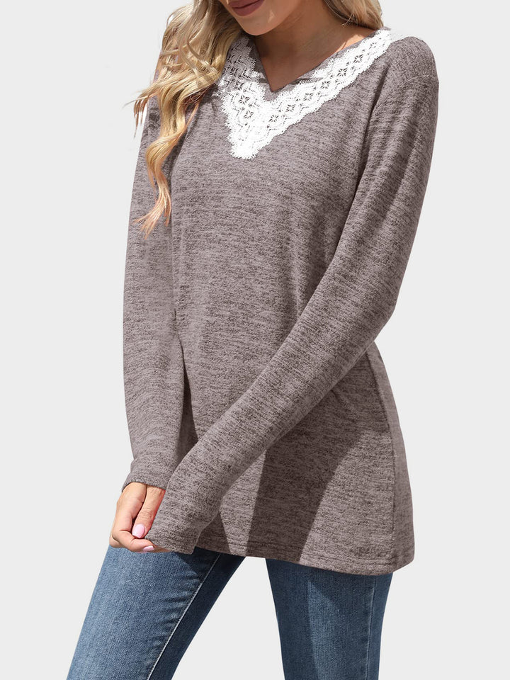 Lace Detail V-Neck Long Sleeve T-Shirt