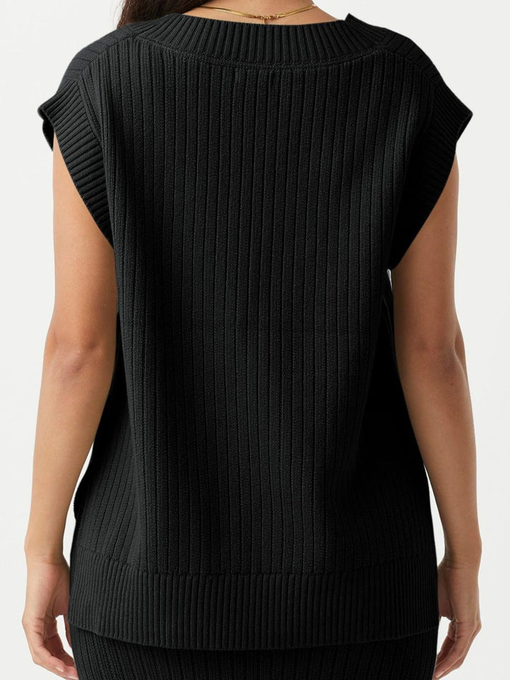 Mandy Ribbed V-Neck Sweater Vest