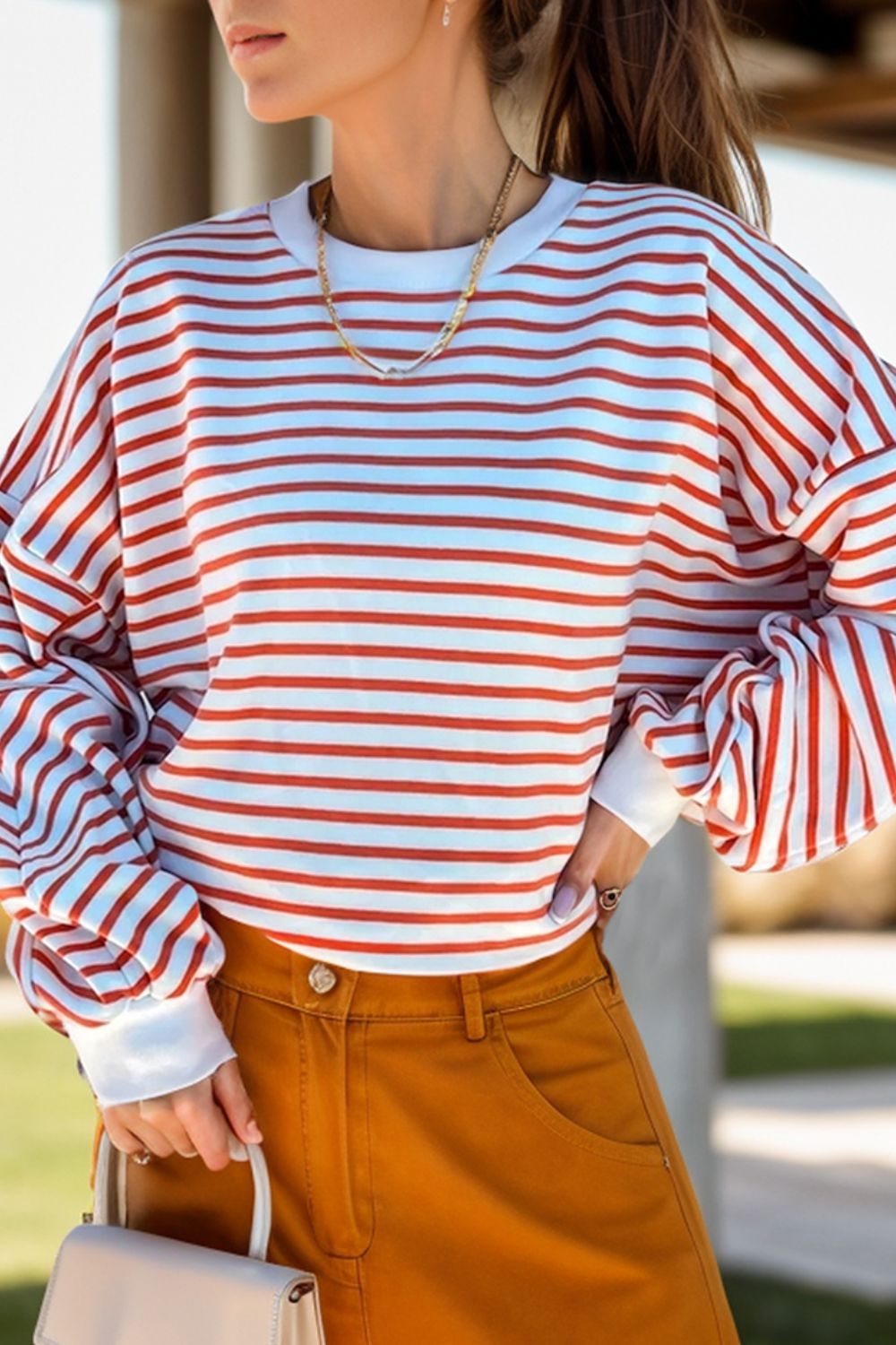 Striped Dropped Shoulder Long Sleeve Sweatshirt