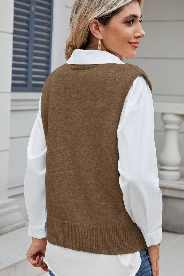 Button Down V-Neck Sweater Vest