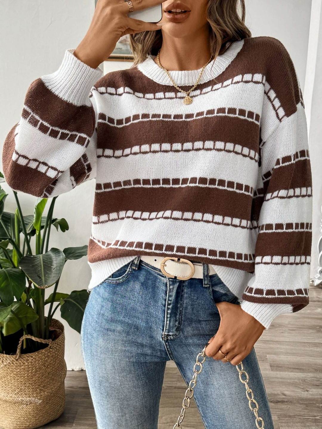 Striped Round Neck Long Sleeve Sweater