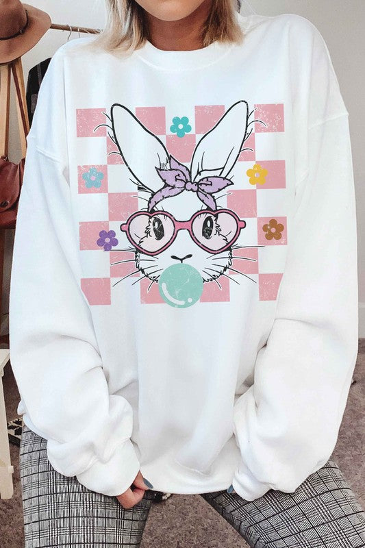 CHECKERED BUBBLE GUM BUNNY Graphic Sweatshirt